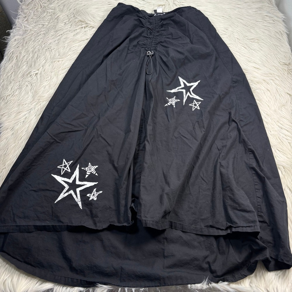 Social Collusion Women's L Ruched Waist Star Print Midi Maxi Skirt Alt Goth